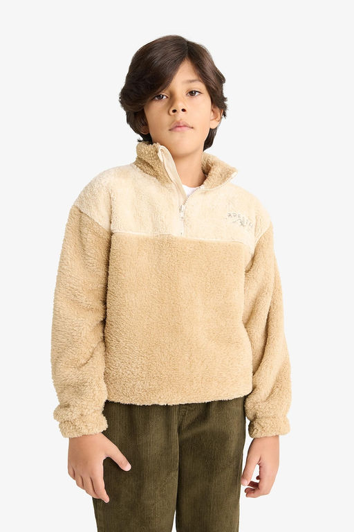 Fermuarl_ Yaka Nak__l_ Pel__ Sweatshirt Erkek _ocuk