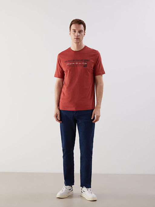 Bisiklet Yaka Bask?l? Penye Erkek Ti??rt