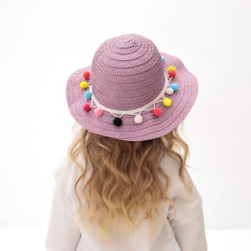 Шляпа с бомбошками для девочки MINAKU, фиолетовая, размер 50