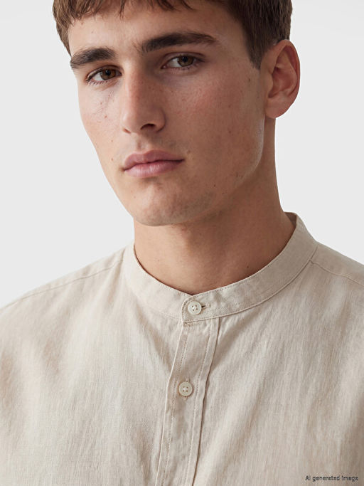 Regular Fit Keten Kar???ml? Erkek G?mlek