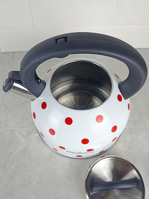 Чайник 2,5л нержавеющая сталь HR732-1 белый в красный горох OLS-001-5