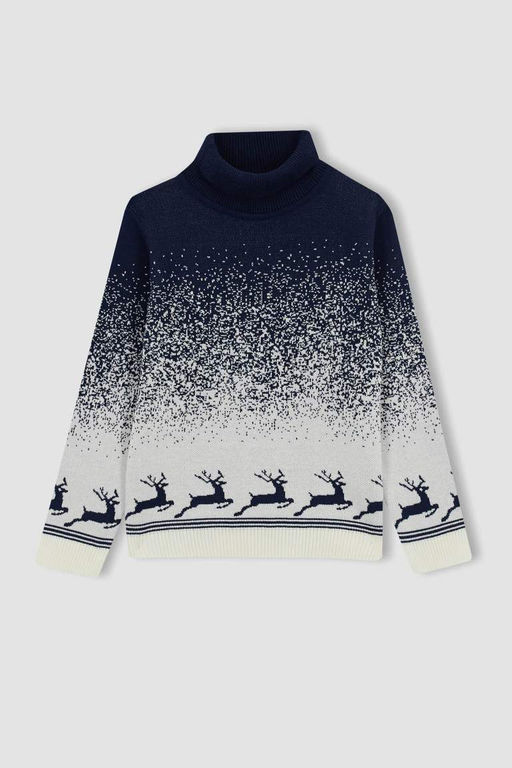 Свитер с воротником на рождественскую тематику для мальчика - Defacto фото 6