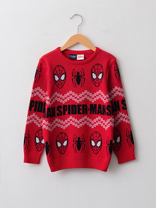 Bisiklet Yaka Spiderman Desenli Uzun Kollu Erkek ?ocuk Triko Kazak