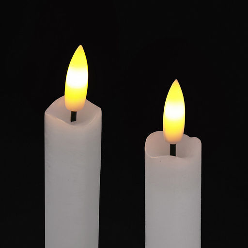 Свеча столовая, восковая, светодиодная на батарейках "Столовая" д2,2см h22,3(25)см, свет теплый, с мерцанием, цвет белый, питание от 2-х батареек ААА (в комплект не входят), 2 штуки в ПВХ коробке (Китай)