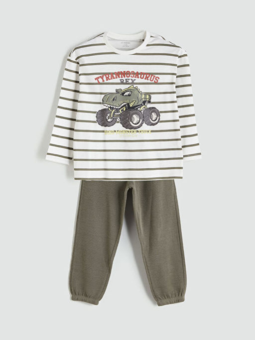 Bisiklet Yaka Bask?l? Erkek ?ocuk Sweatshirt ve E?ofman Alt 2li