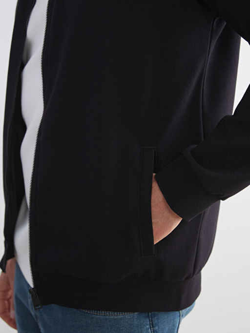 Dik Yaka Uzun Kollu Erkek Fermuarl? Sweatshirt