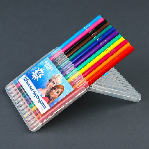 Карандаши цветные 12 цветов в пластиковом пенале с подставкой Эльза, Холодное сердце - Disney фото 2