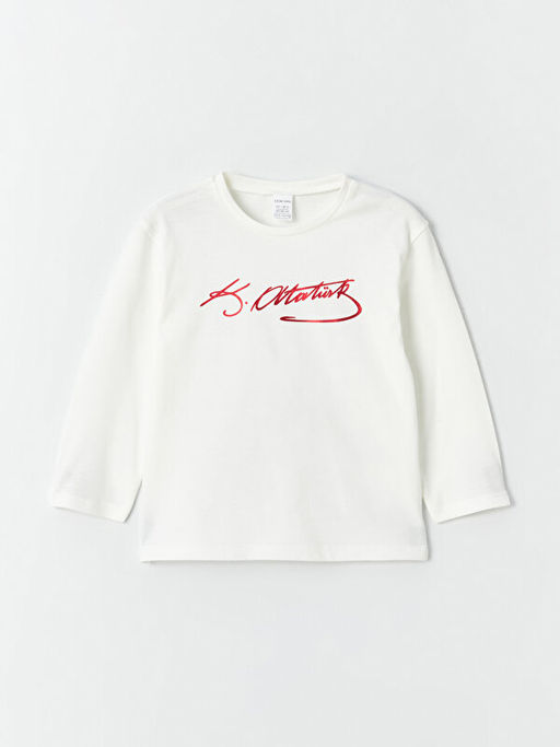 Bisiklet Yaka Atat?rk ?mza Bask?l? K?z Bebek Ti??rt - Waikiki фото 2