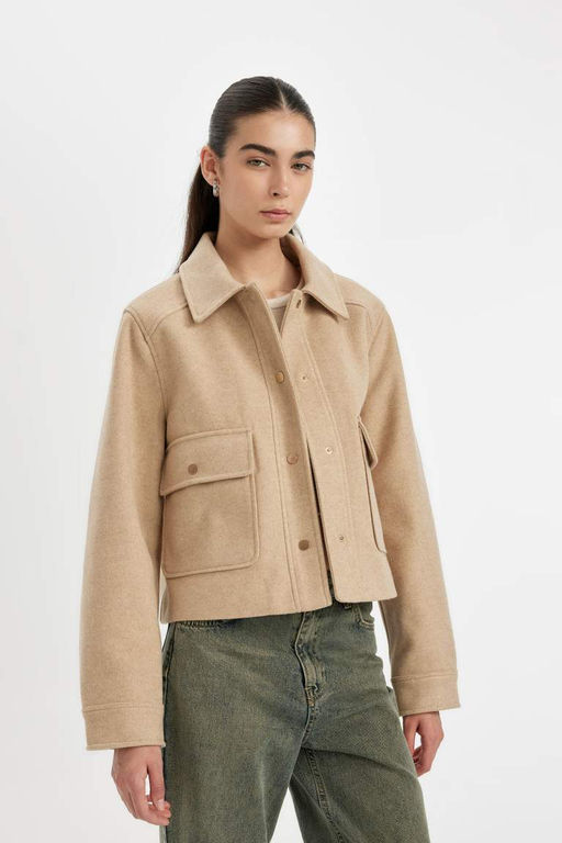 Куртка стандартного кроя с воротником-поло и строчкой - Defacto фото 3