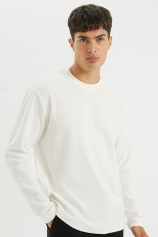 Regular Fit Bisiklet Yaka Waffle Basic Duz Uzun Kollu Tisort