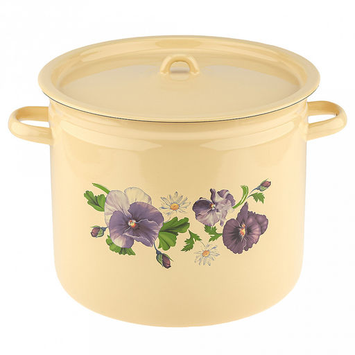 "Анютины глазки" Кастрюля эмалированная 12л, форма цилиндрическая, металлическая крышка, металлические ручки (Россия)