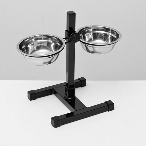 Подставка с мисками, 2 х 350 мл, высота 30 см, разборная, чёрная - Пижон фото 2