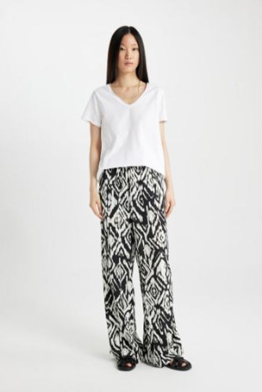 Maroken Pantolon Wide Leg Genis Bol Paca Desenli Cepli Yuksek Bel
