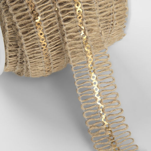 Тесьма декоративная холщовая с пайетками, 20 мм, 10±0.5 м, бежевая