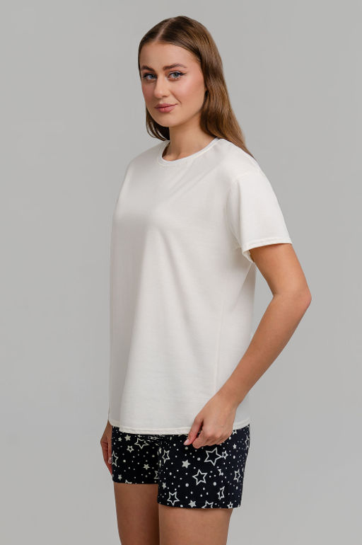 Арт. 9151 Пижама с шортами 42-50 (5 шт) Цвет:верх-молочный,низ-черный - Калинка фото 6