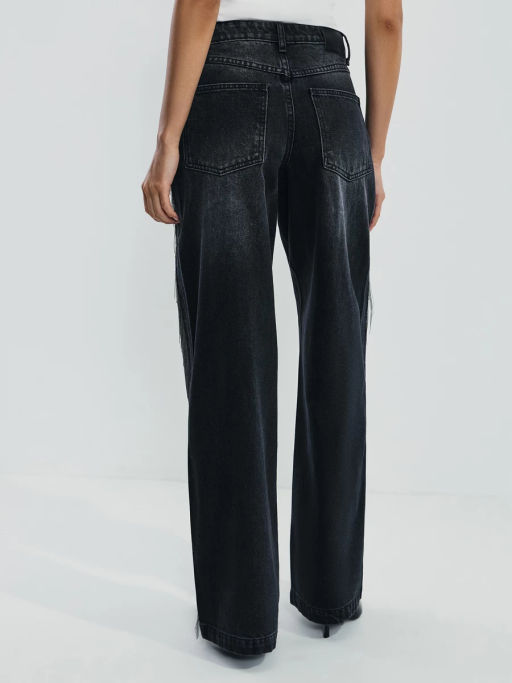 Джинсы wide leg с высокой посадкой с акцентной отделкой по бокам / Zarina