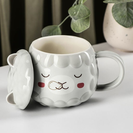 Кружка керамическая с крышкой «Лама», 380 мл, цвет МИКС