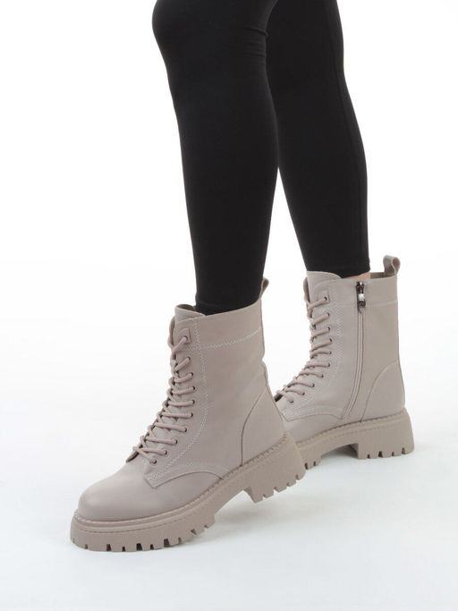 04-PAM439-2Z GRAY/BEIGE Ботинки зимние женские (натуральная кожа, 100% шерсть)