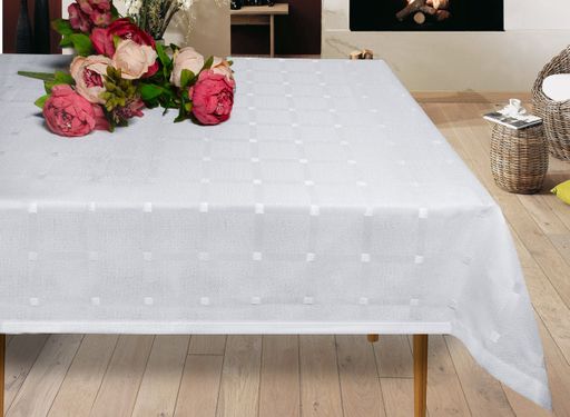 Скатерть арт. 3652/130, Arkadiusz (Аркадий), размеры 130 см х 180 см, тефлоновая пропитка, цвет - белый, обработка края - подгибка и прошивка с укреплением на флизелин