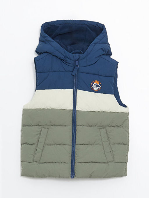 Kap??onlu Bask?l? Erkek ?ocuk ?i?me Yelek