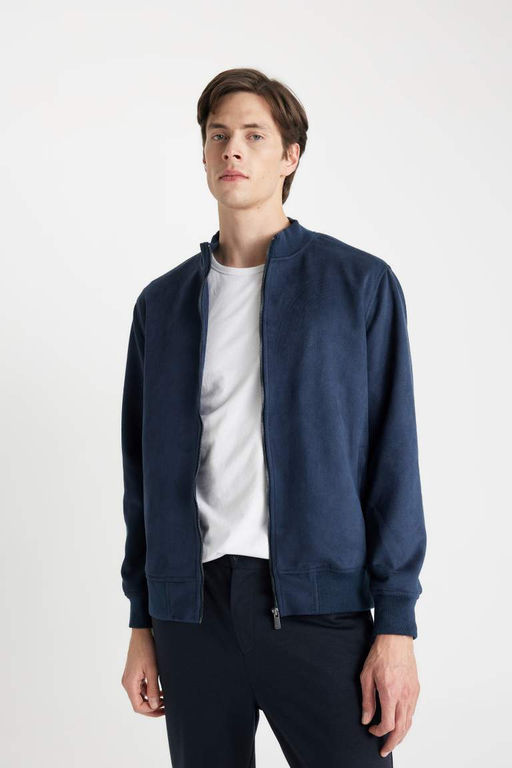 Бархатное пальто-бомбер приталенного кроя с воротником-стойкой - Defacto фото 3