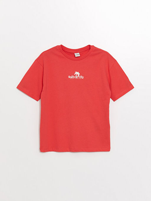 Bisiklet Yaka Bask?l? K?sa Kollu K?z ?ocuk Ti??rt