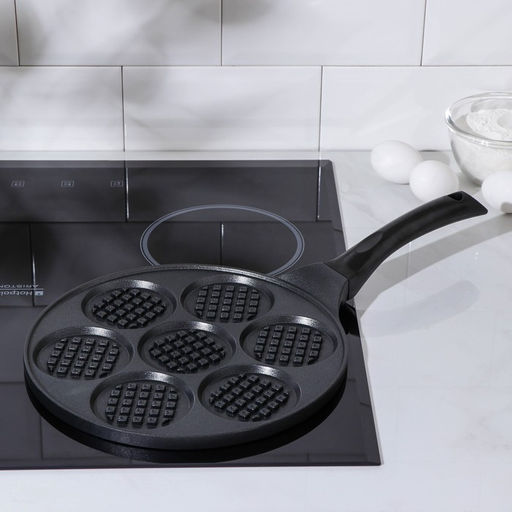 Сковорода-оладница Ribbed, d=26 см, пластиковая ручка, литой алюминий, чёрная - Simaland фото 5