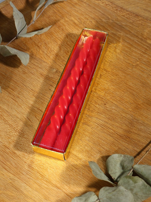 Цена за 4 шт. Набор свечей витых, 1.5×15 см, 2 шт., красный