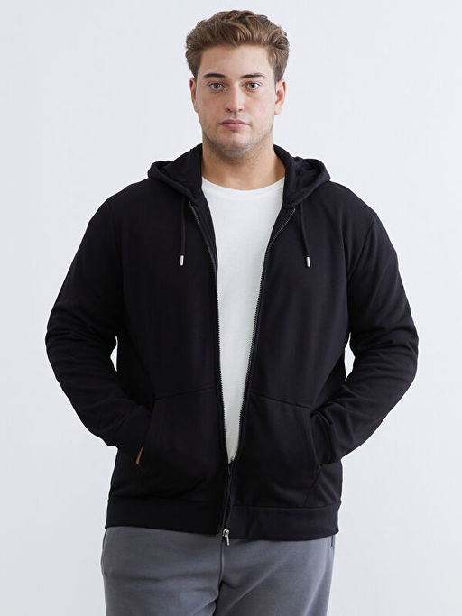 Kap??onlu Uzun Kollu Erkek Fermuarl? Sweatshirt