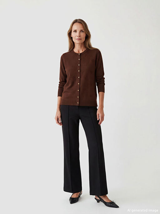 Bisiklet Yaka Kendinden Desenli Kad?n Triko H?rka