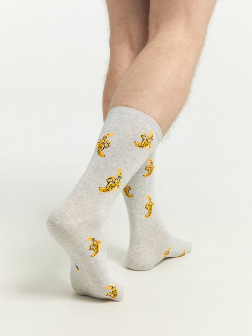 Цена за 5 пар! Носки мужские светло-серые с рисунком в виде бананов - Mark formelle фото 2