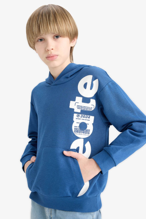 Kap__onlu Kanguru Cepli Bask_l_ Sweatshirt Erkek _ocuk - Defacto фото 3