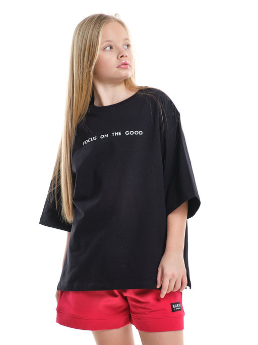 Футболка черная подростковая оверсайз PW22-7452 черный - Mini maxi фото 4
