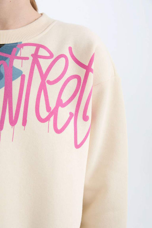 Толстовка оверсайз с широким вырезом и принтом для мальчиков - Defacto фото 5