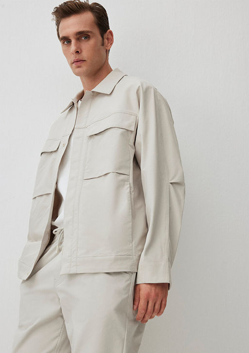 Cep Detayl? Bej Ceket - Mavi фото 2