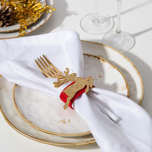 Цена за 2 шт. Набор декоративных колец для салфеток Золотой олень, 4 шт., d=5 см, 100% п/э, фетр