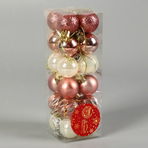 Ёлочные игрушки Мелодия грани блеск, d=3 см, набор 24 шт., белый/розовое золото - Зимнее волшебство фото 2