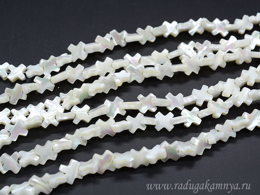 Бусины из перламутра форма 10*10мм, цв.белый, 32см, 46 бусин Радуга камня