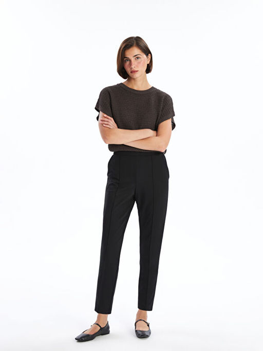 Kad?n Beli Lastikli D?z Pantolon