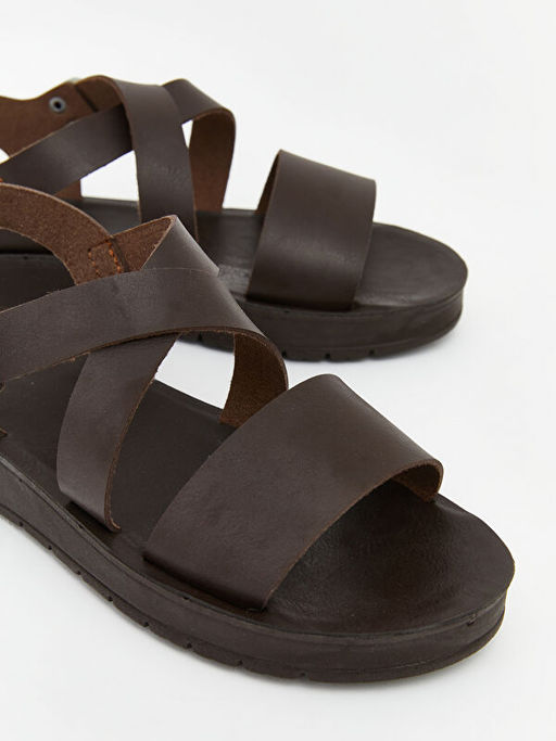 Deri G?r?n?ml? Kad?n Sandalet