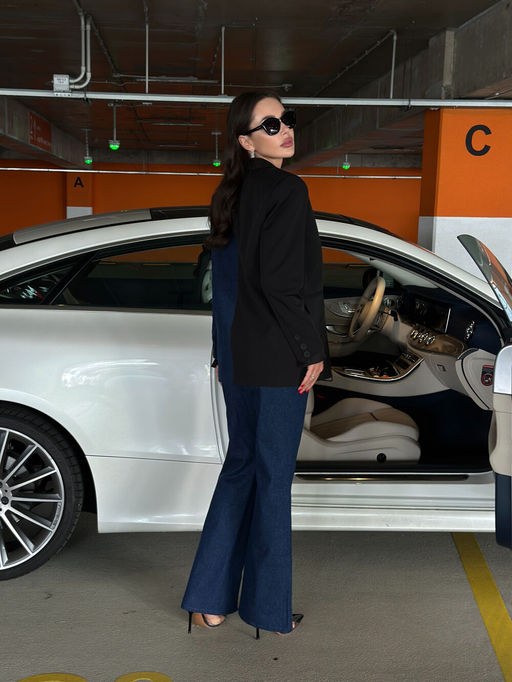 Жакет AURA 1114-164 тёмно-синий деним + чёрный текстиль  фото 3