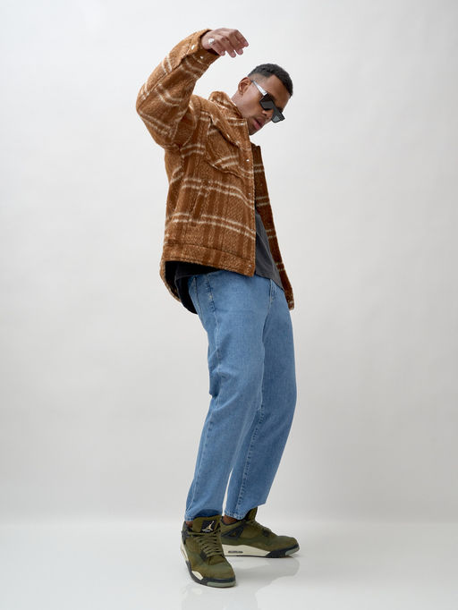 Куртка рубашка шерстяная в клетку мужская демисезонная горчичного цвета 58596G