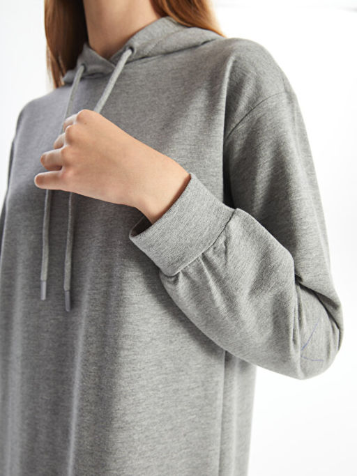 Kap??onlu D?z Uzun Kollu Elbise