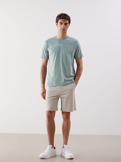 Bisiklet Yaka Bask?l? Penye Erkek Ti??rt