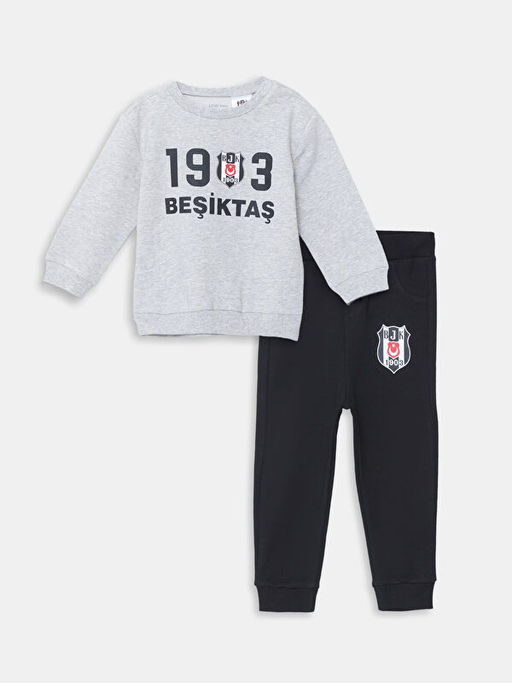 Bisiklet Yaka Be?ikta? Bask?l? Erkek Bebek Sweatshirt ve E?ofman Alt 2li Tak?m