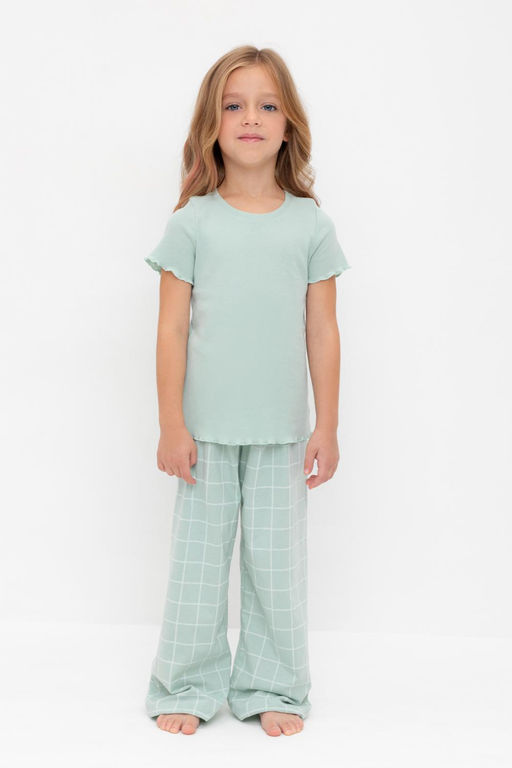 К 1636/голубая дымка,двойная клетка пижама дет