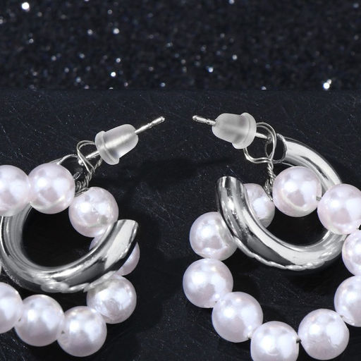 Серьги со съёмным элементом Трансформер два жемчужных кольца, цвет белый в серебре - Queen fair фото 2