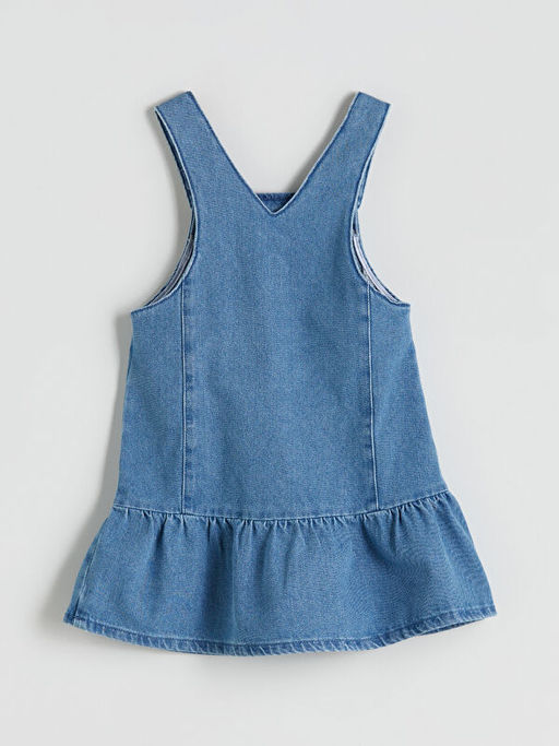 Kare Yaka K?z ?ocuk Jean Salopet Elbise