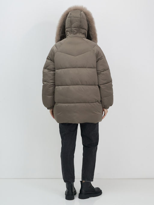 Куртка зимняя женская с мехом и капюшоном тренд коричневого цвета 7639K - Visdeer фото 16