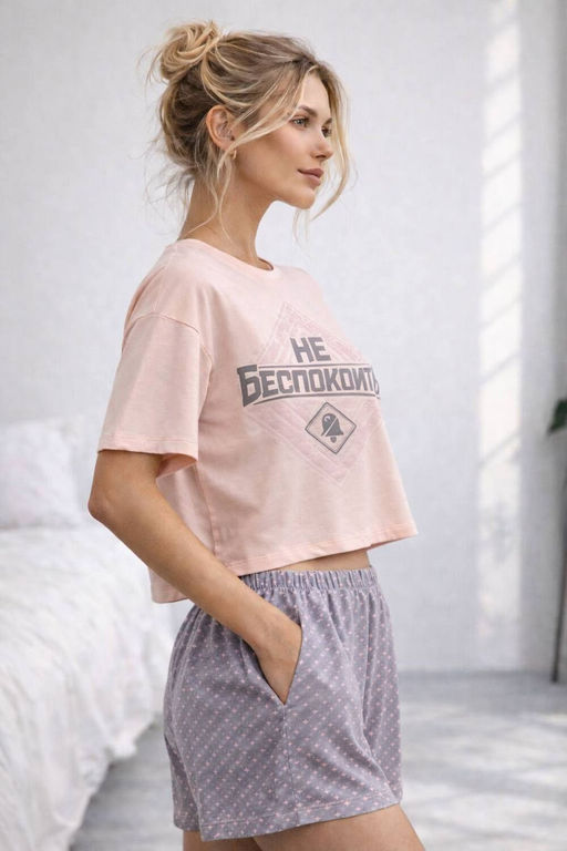 Пижама женская с шортами и футболкой из вискозы 416